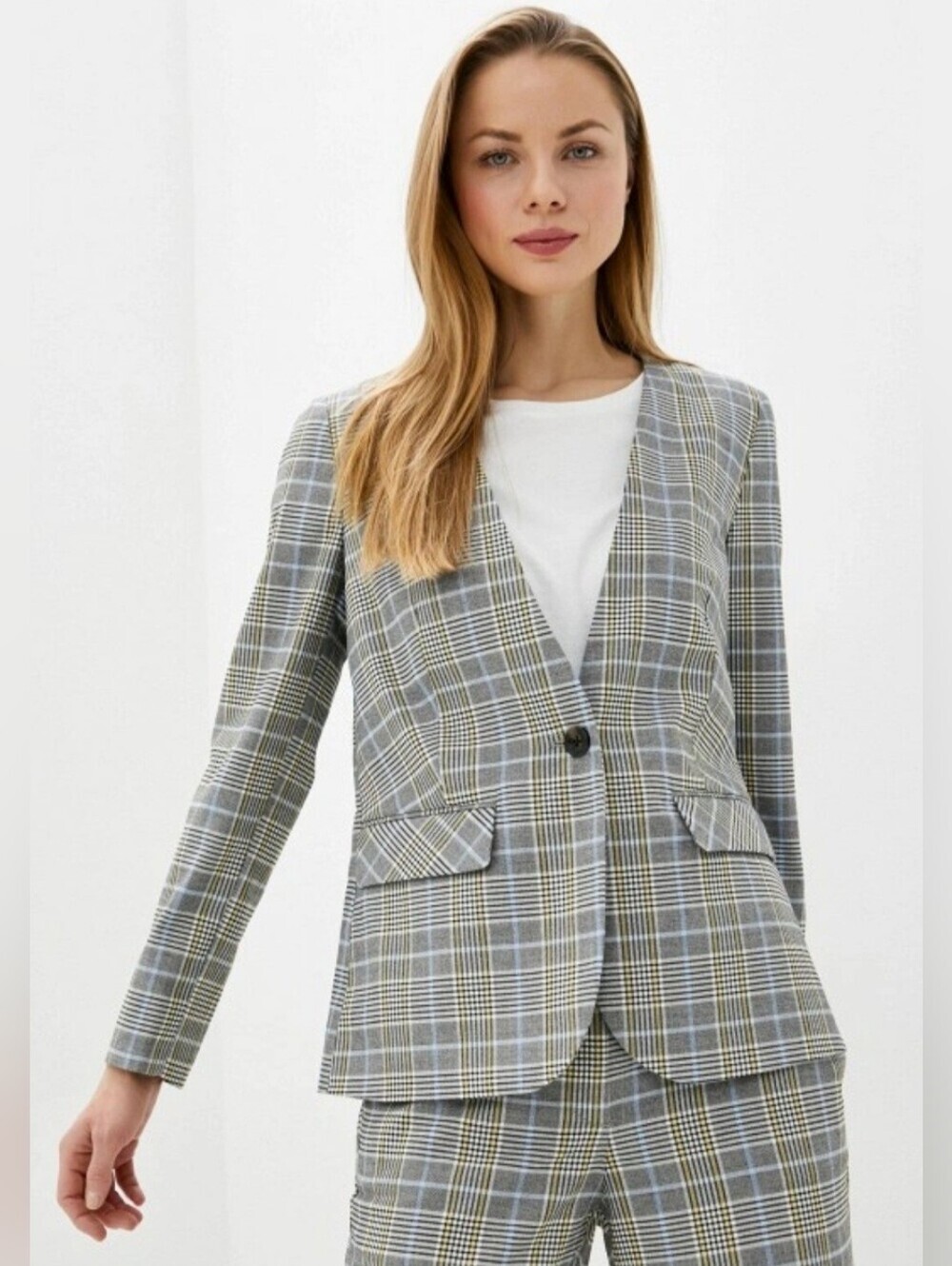 Tom Tailor (135$) | Women’s Gray Plaid Single-Button Blazer, Size 38